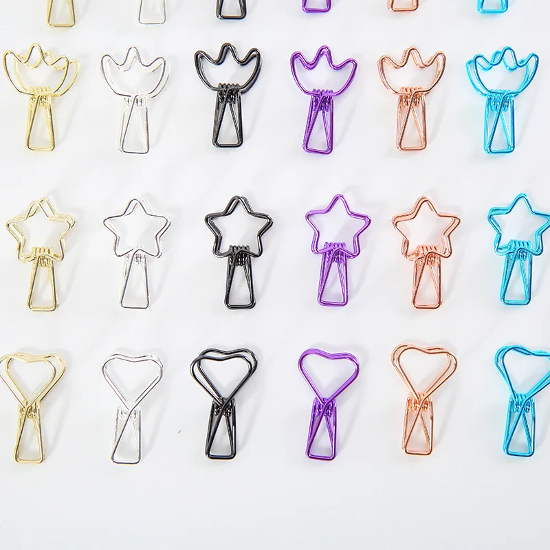 Paper Clips Binder Clips 6pcs/lot Cute Heart Star Cat Mini Paper Clips Kawaii Stationery Metal Clear for Photos Notes Letter Office Accessories