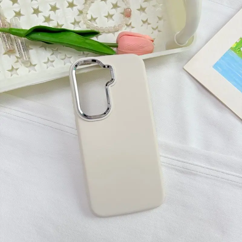 Enhanced Product Title: 
Simple Solid Color Electroplated Lens Frame Matte Silicone Shockproof Phone Case