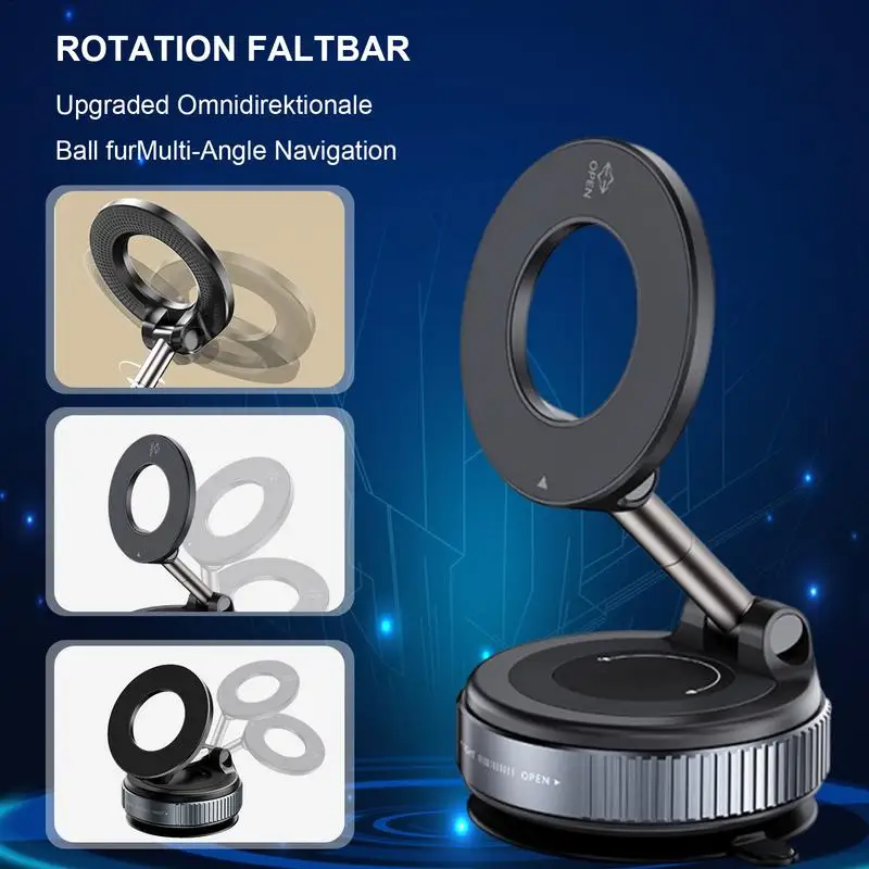 Vacuum Magnetic Phone Holder Car rotating Magnetic Suction cup Phone Bracket Adjustable cell phone Stand folding phone holder