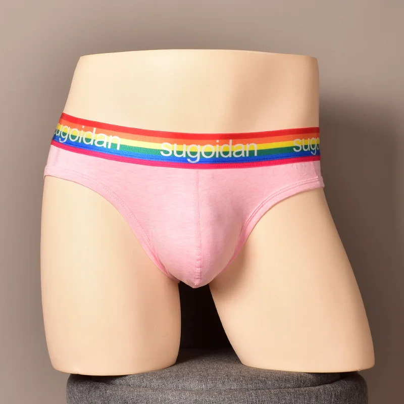

3pcsd/lot Men's sexy low-rise cotton Briefs rainbow side youth tights breathable sports fashion