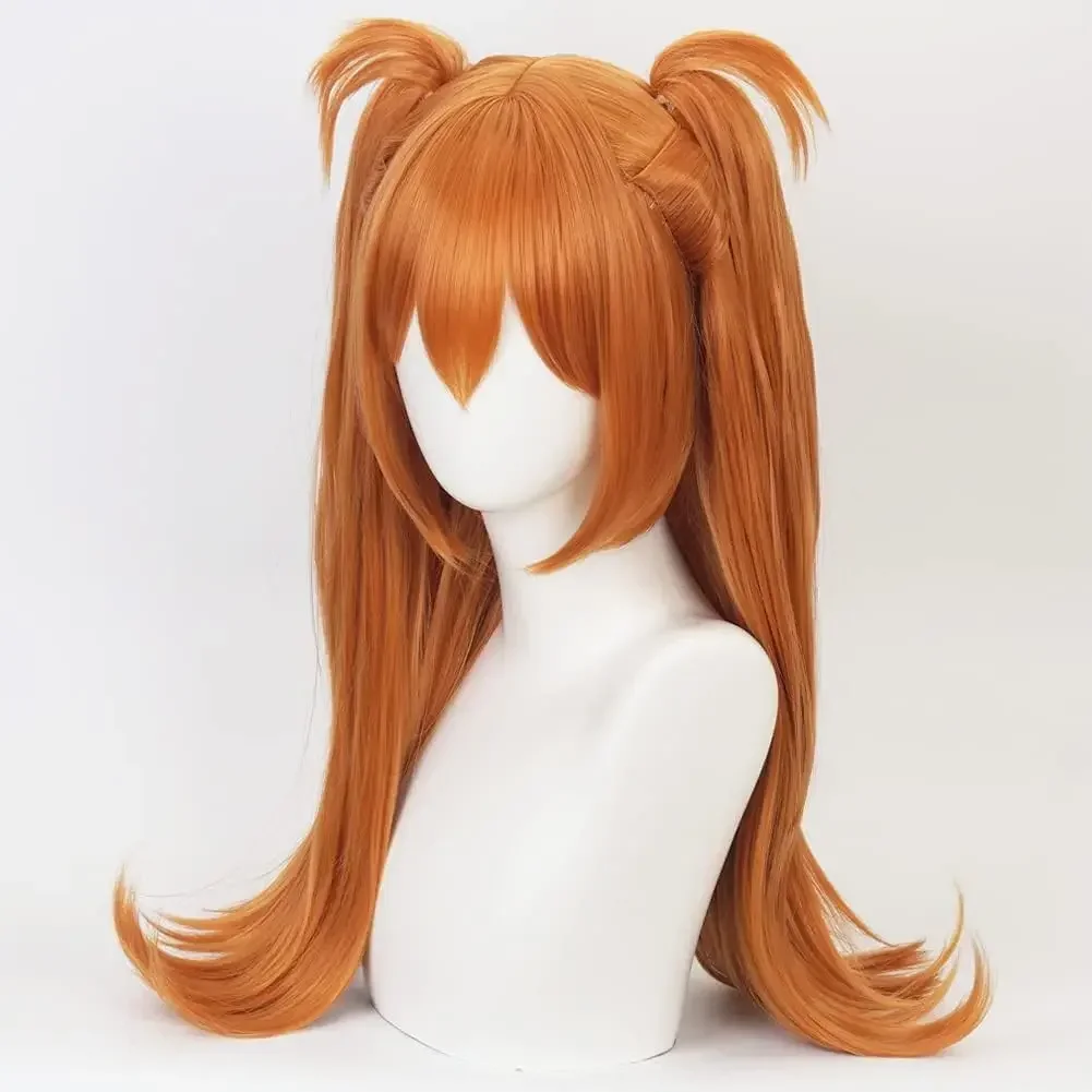 Parrucca Asuka Langley Arancione Evangelion, Parrucca Cosplay Asuka Langley con Doppio Coda di Cavallo a Clip - immagine 4