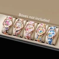 5PCs/Set Women's Silicone Printed Watch Fashion Casual Personalized With Floral Dial Classic Trendy Quartz Watch Combination Set 1
