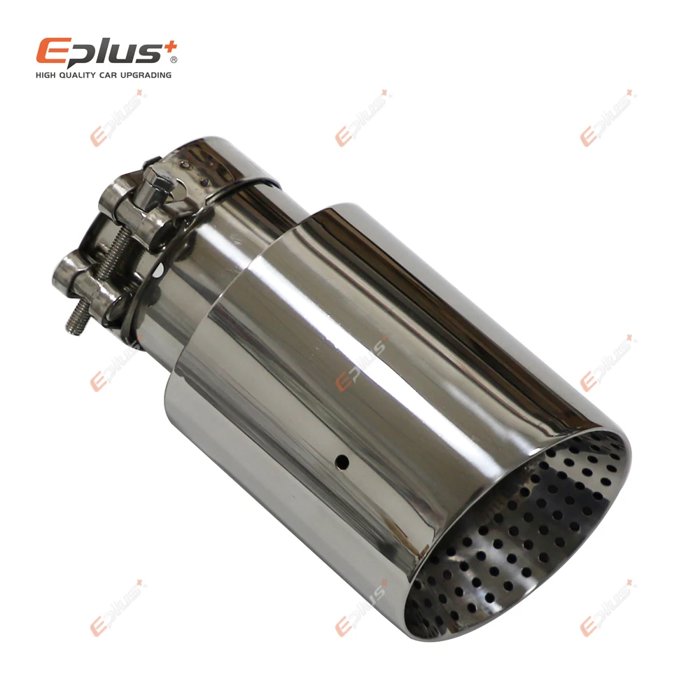 Eplus Car Stainless Steel Silver Muffler Tip Universal Exhaust Pipe Mufflers bilayer Punching holes Nozzle Decoration Bevel End exhaust muffler tip exhaust pipe muffler exhaust trim pipe