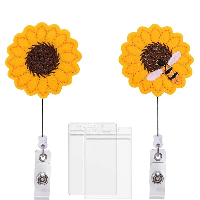 Sunflower Bee Name Badge Reel for Doctor Nurse Retractable Staff