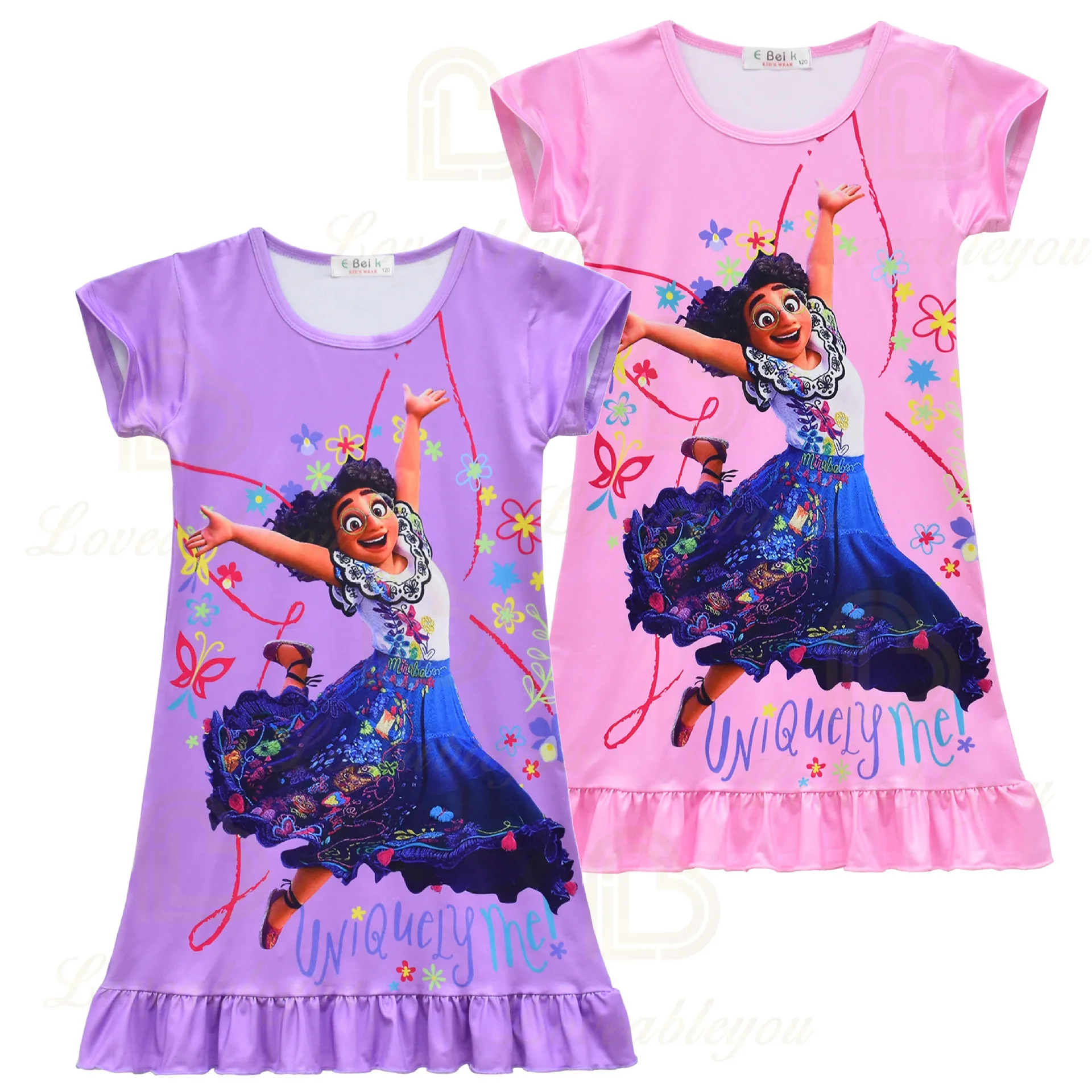 2022 New Disney Encanto Cartoon Print Faux Milk Silk Baby Girl Nightdress Kids Short Sleeve Dress Casual Loungewear |