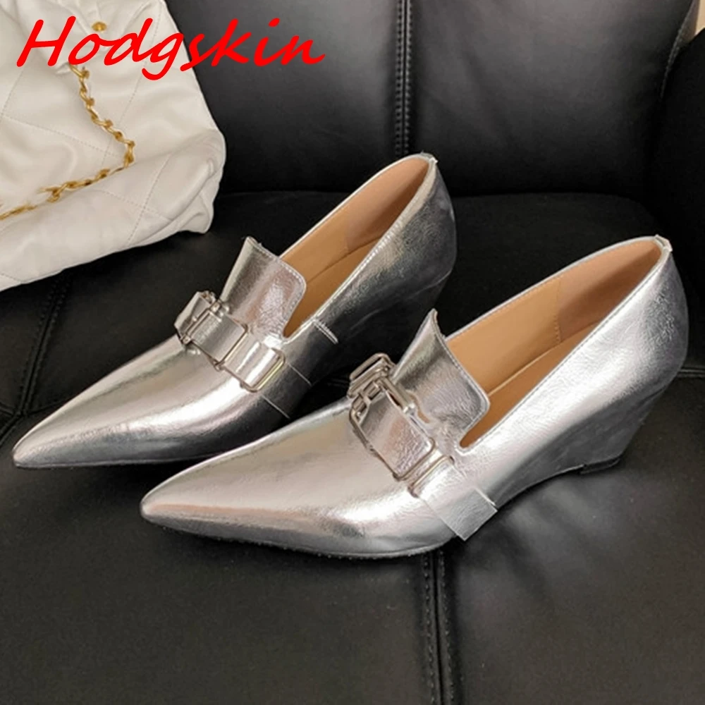 

Belt Buckle Women Pumps Pointed Toe Shallow Slip On High Wedges 2024 Concise Mature Office Lady Casual Fashion Pumps