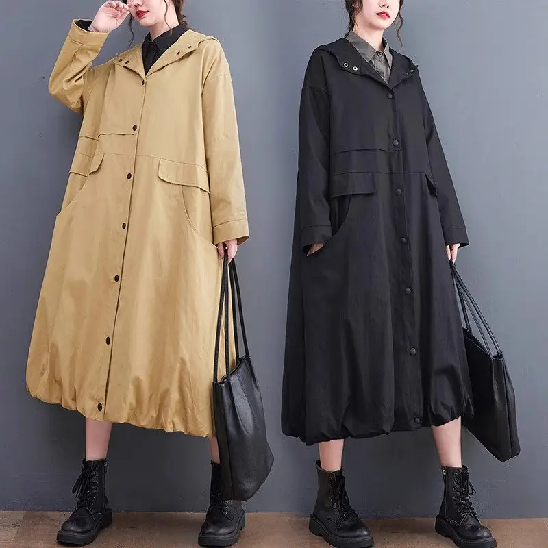 

Literary And Casual Windbreaker Mid Length Autumn/Winter 2023 New Korean Loose Style Popular Coat Solid Color Trench Z3550