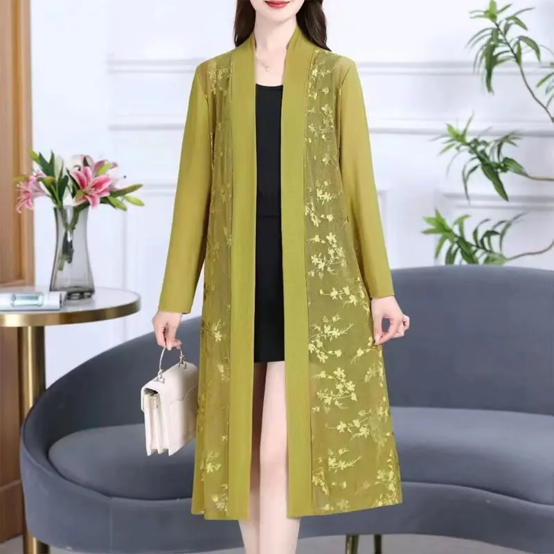 Fashion Jacquard Weave Blouse Loose Women's Clothing Gauze Patchwork Spring Summer Long Sleeve Thin Straight Open Stitch Shirt