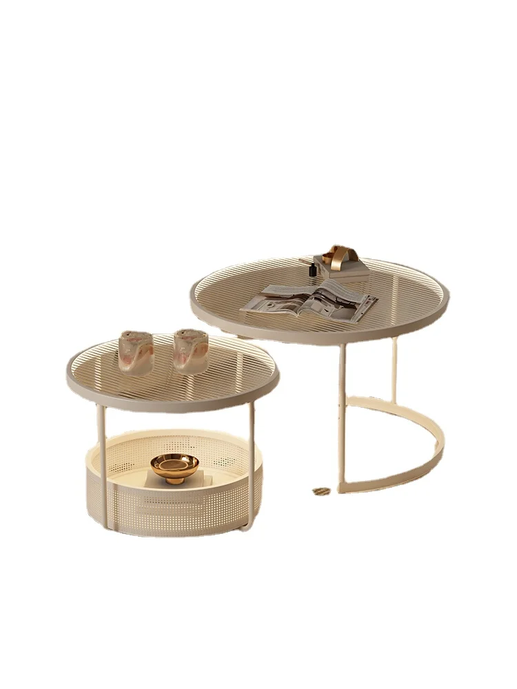 

XL Cream Style Changhong Glass Tea Table Living Room New round Mother and Child Tea Table