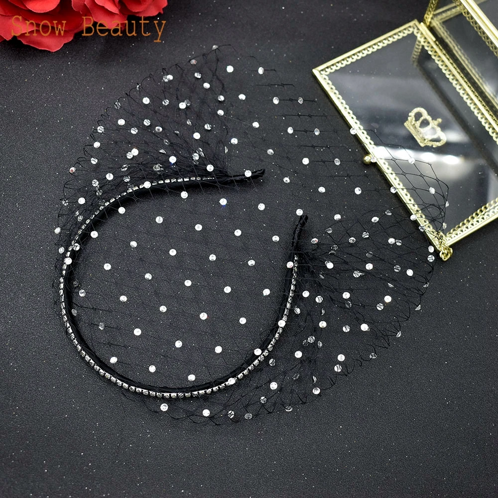 JM06 Handmade Birdcage Veil Rhinestone Headband Fascinator Hat Vintage Wedding Bridal Headpiece Hairbands Party Hair Accessories