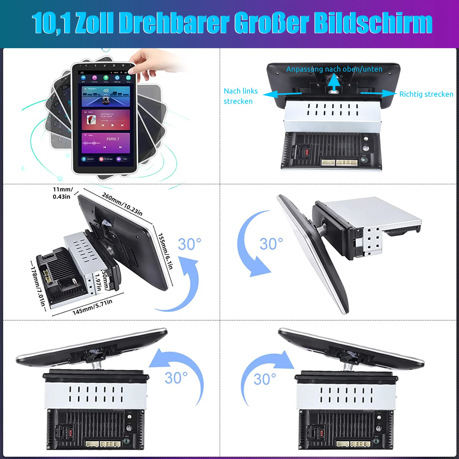 ESSGOO Android 15 64G 10.1" 360 ° Autoradio Universal con Pantalla Táctil 1 DIN, CarPlay Inalámbrico, Android Auto, GPS, Navegador, RDS, WiFi, FM, SWC, BT 5