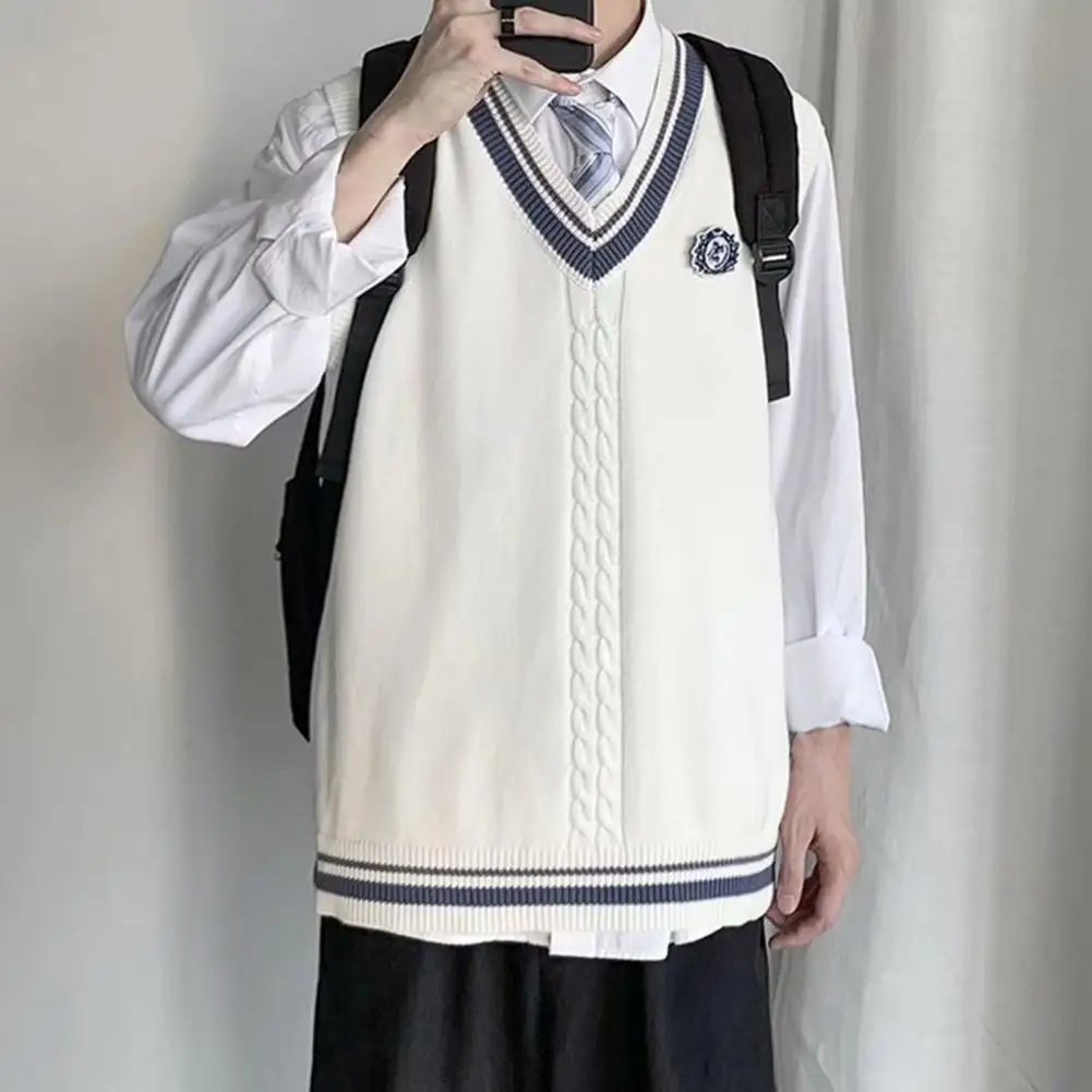 College Style Sleeveless V Neck Sweater Vest Autumn Winter Patchwork Color Twist Men Knitted Vest Daily Clothing men sweater vests,mens knitted vest