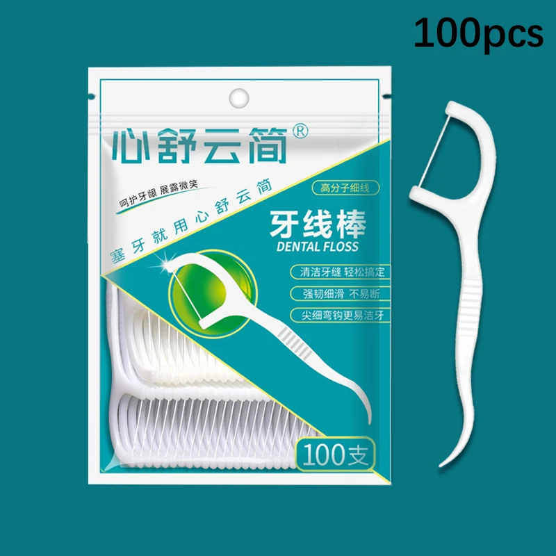 

100Pcs Dental Floss Sticks Toothpicks With Threads Ultra Thin Tooth Picks Flosser Zipper Sealing Bag Packaging