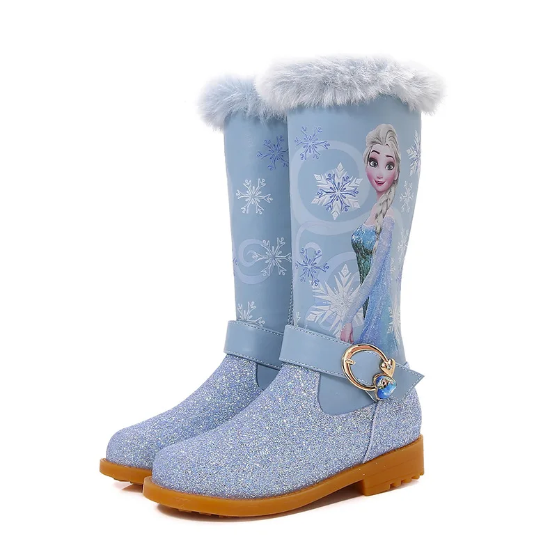 Designer Girls' Leather Boots Winter Princess Frozen Boots Warm