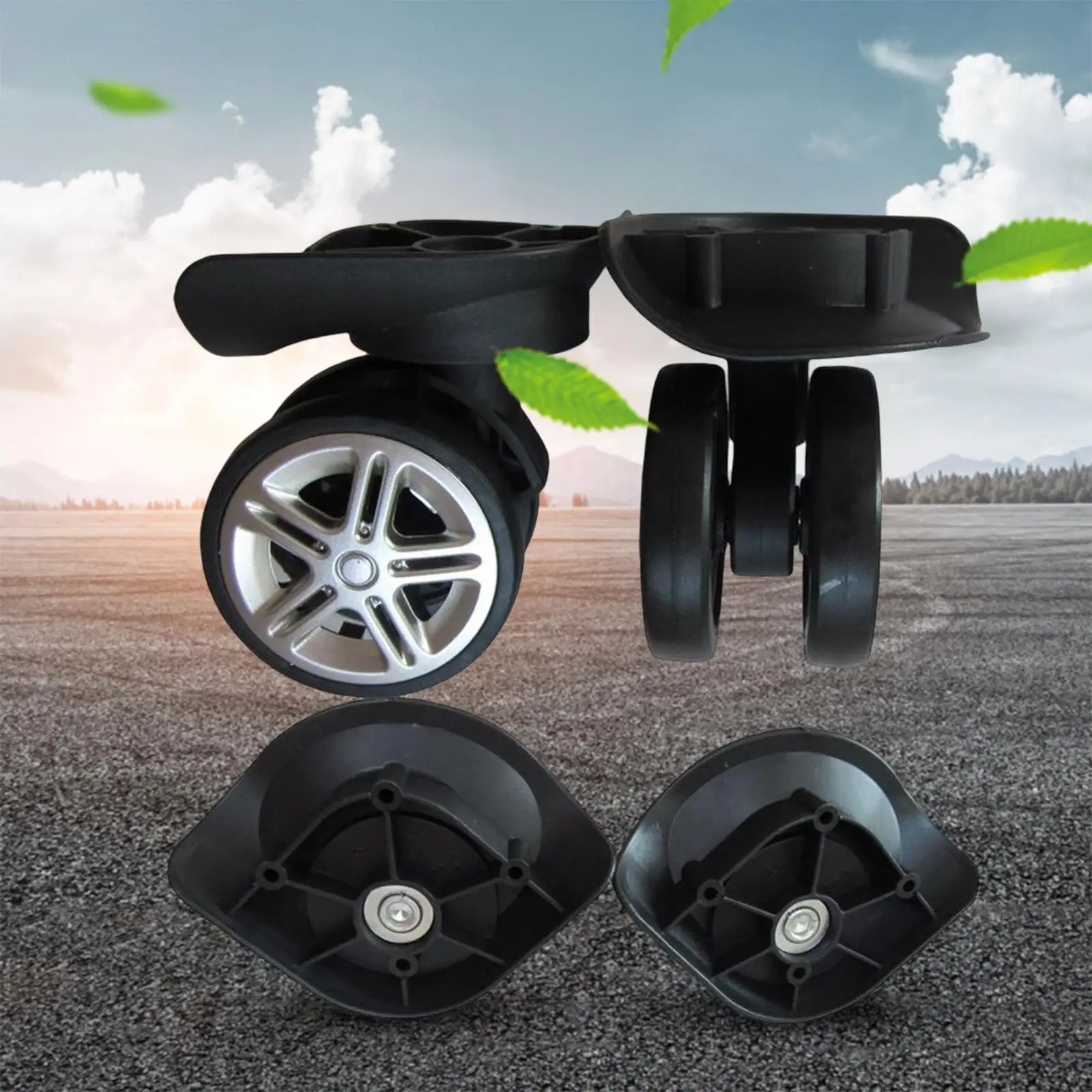 1 Pair Luggage Replacement Wheels Black Quiet Durable Casters for Travel Suitcase