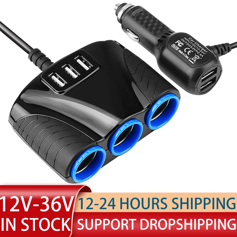 12V-36V Auto Zigaretten anzünder Steckdose Splitter Stecker 3 USB Telefon Ladegerät  Adapter Spannung Auto Zigaretten anzünder Verlängerung kabel - AliExpress