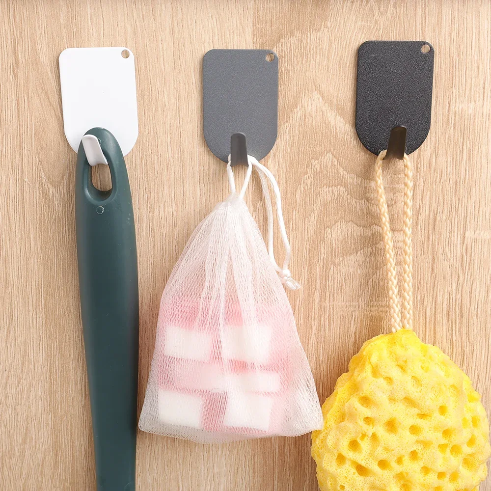 1-10PCS Stainless Steel Hooks White Traceless Self-Adhesive Hook Bathroom Kitchen Towel Key Clothes Storage Rack Door Back Hooks