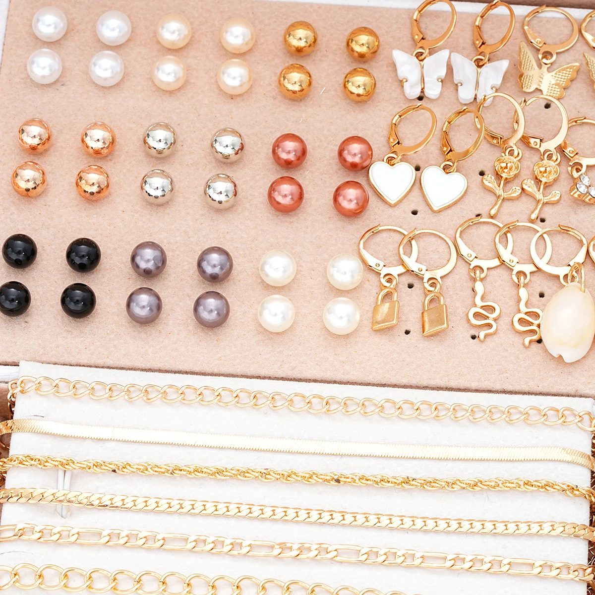 93 Pcs Luxury Middle Eastern Jewelry Set for Women Vintage Boho Butterfly Heart Pearl Floral Pendant Necklace Ring Earrings Gift