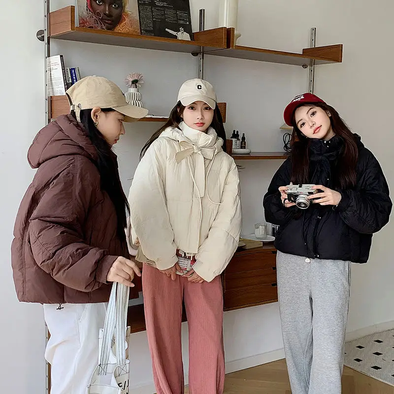 

2023 Clothing Winter Down Cotton Coat Women's Short Coat Small Outerwear Loose Student Hooded Bread Coat Thickened Women's Top