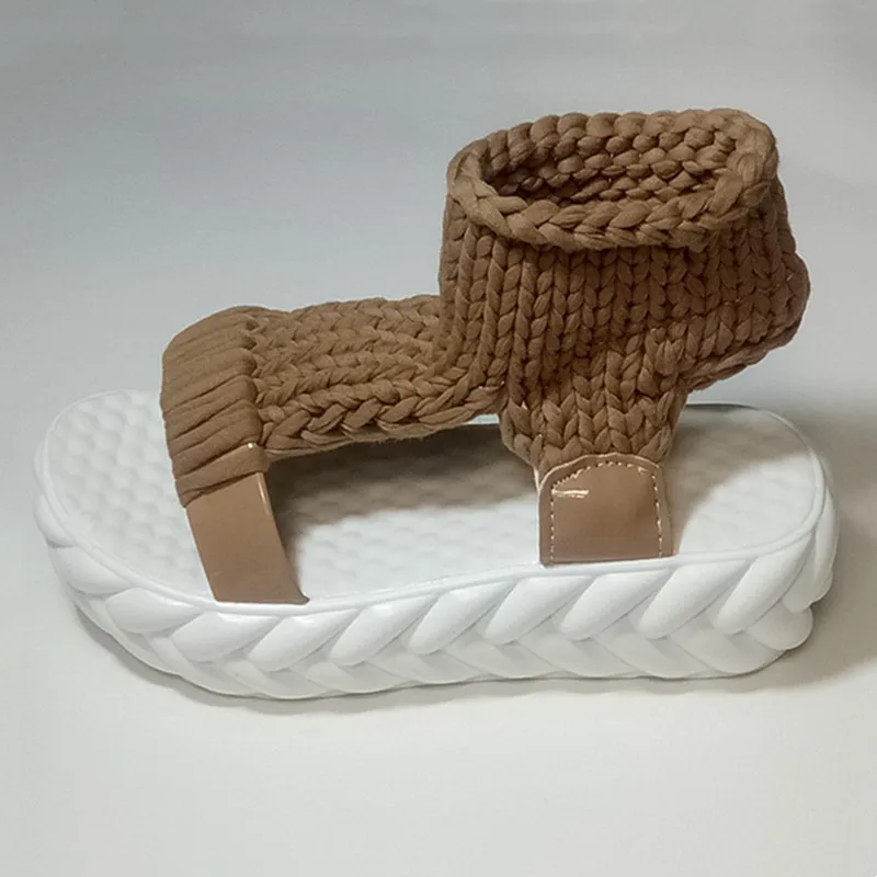 Comfortable Casual Wool Women's Summer Sandals Knit Platform Shoes Candy Color Wedge Sandalias Women