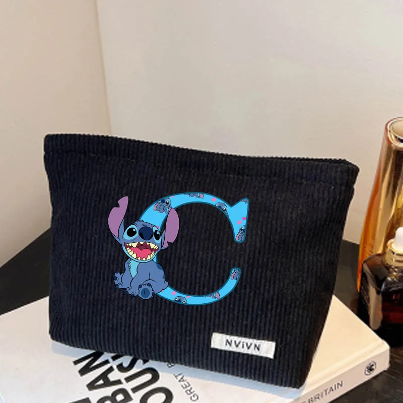 Disney Lilo & Stitch A-Z 26 Letter Makeup Bag for Women Toiletries Organizer Makeup Pouch Storage Bag Female Purse Travel Pouch makeup organizer cosmetic bag cosmetic storage bag toiletry bag makeup bag cosmetic case