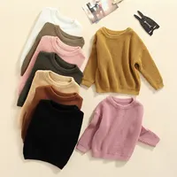 EWODOS Baby Thick Sweater Solid Color O-neck White Tops Loose Fit Long Sleeve Knitted Pullover for Infant Autumn Winter Clothing 6