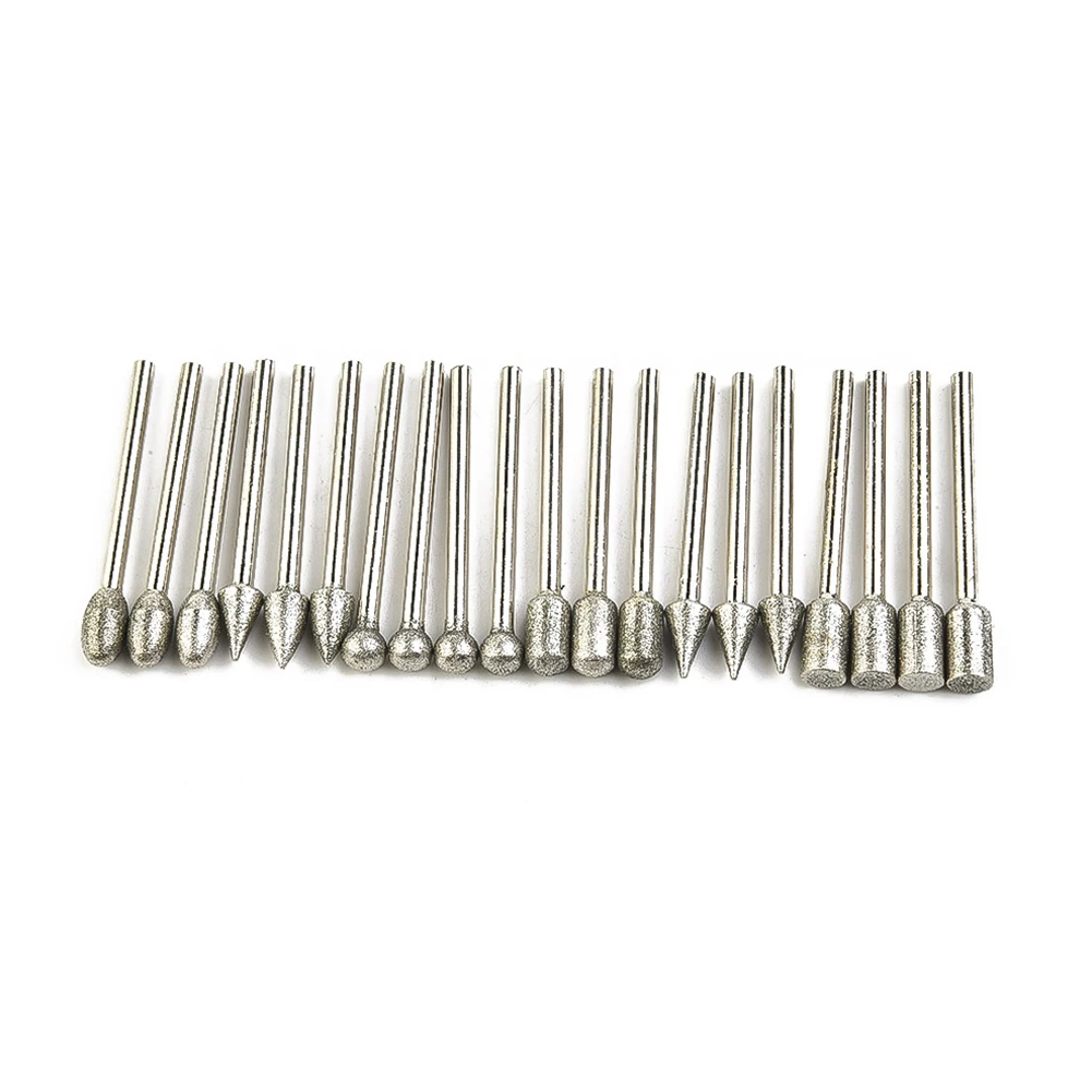 

20pcs 3mm Shank Diamond Burr Set Drill Bits For Rotary Tool Grinding Heads Dremel Accessories Burrs Grinding Parts