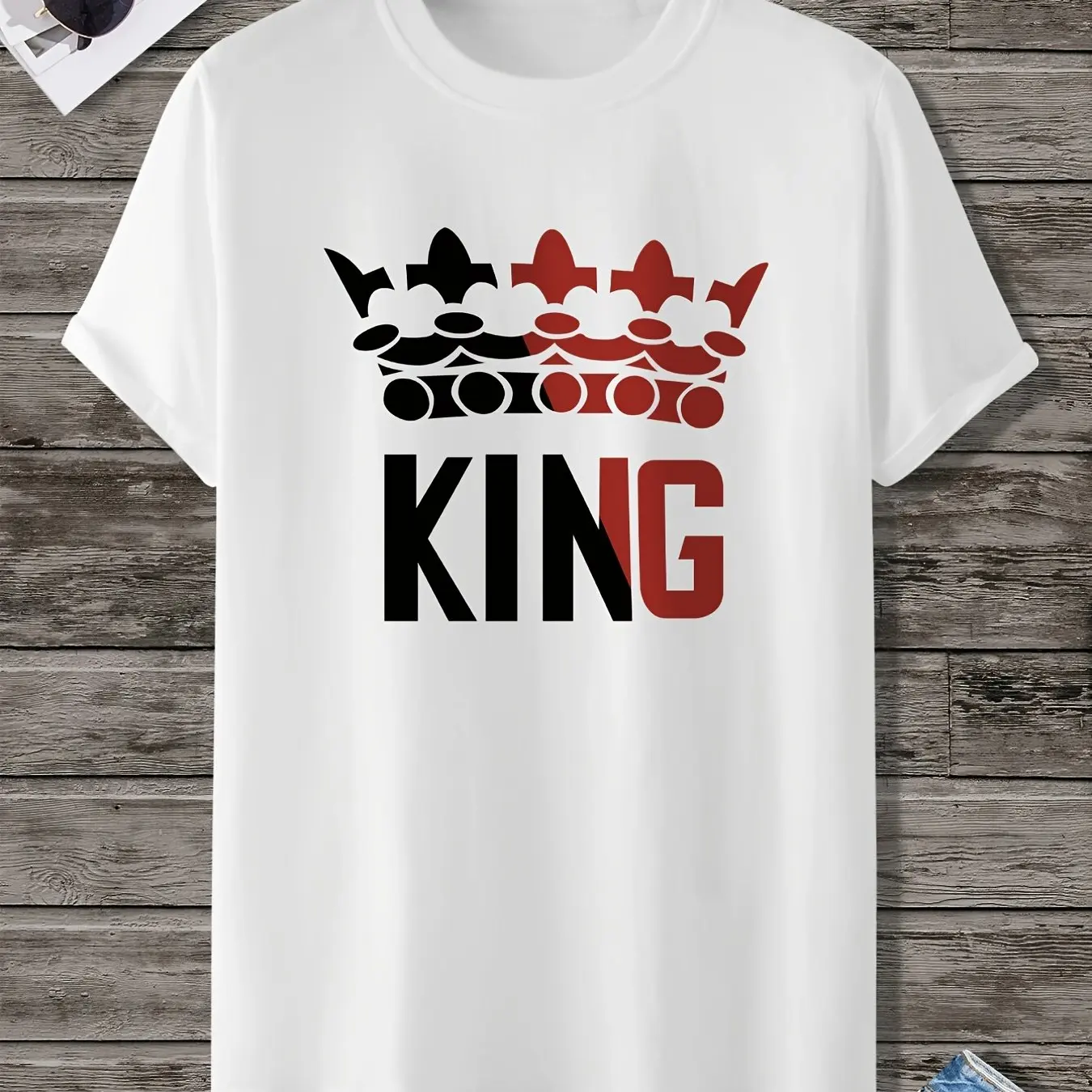 

Men Streetwear Harajuku King Print T-Shirt Hip Hop Summer Short Sleeve Tshirt 100% Cotton Loose Tee