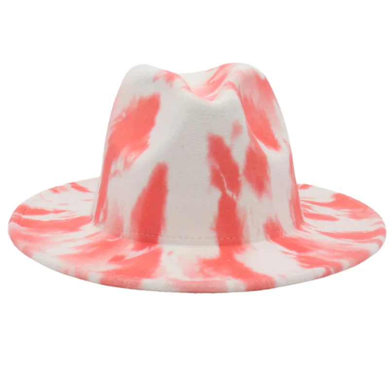 

Graffiti Printing Jazz Top Hat Women Men Autumn Wide Brim Fascinator Tie-dye Fedora Hat for Party Wedding Panama Felt Cap