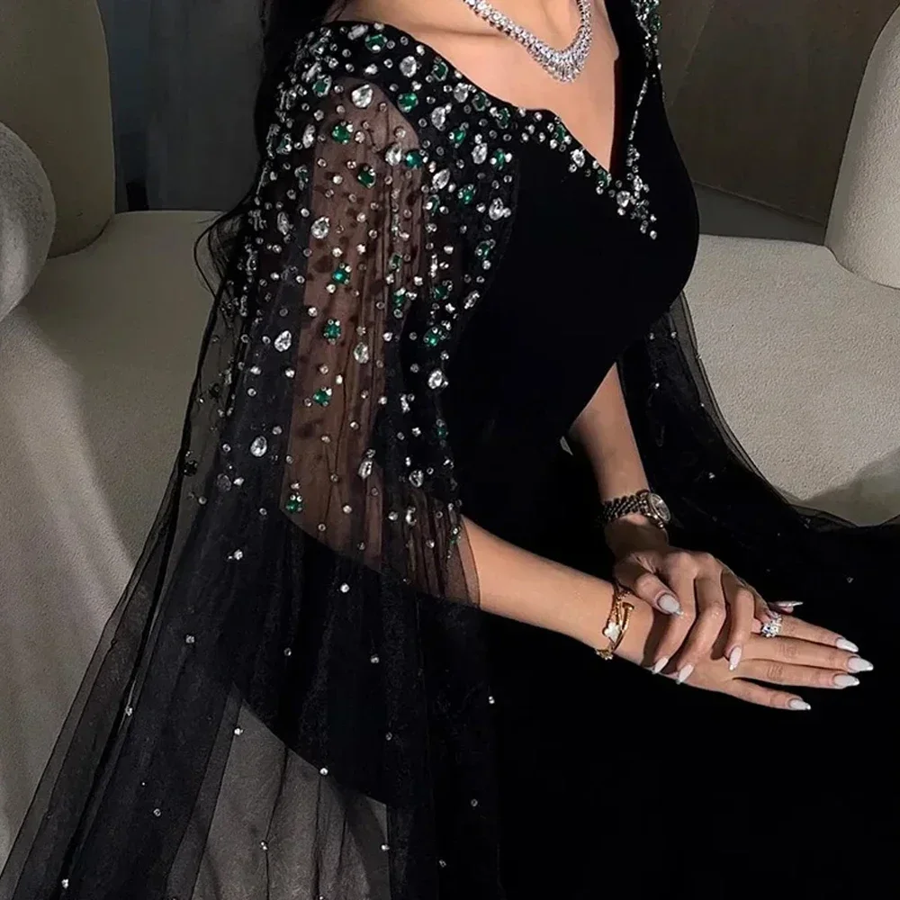 chinese dress ladies Dubai Women Saudi Arabia Prom Dresses Long Sleeves V Neck Evening Part