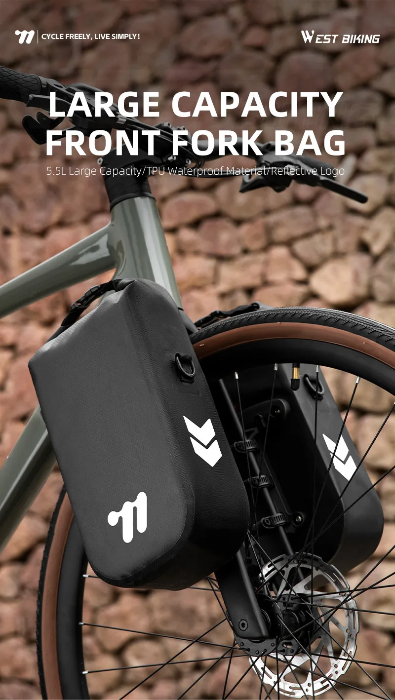 WEST BIKING Fahrrad-Vorderradgabeltasche, Schnellverschluss, wasserdicht, für MTB, Rennrad, Bikepacking, Radfahren, Aufbewahrungstasche, 5,5 l, große Kapazität – Detail 1