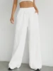 Pantaloni Larghi da Donna in Tinta Unita, Casual con Coulisse, Gamba Dritta, Tasche, Vita Alta 1