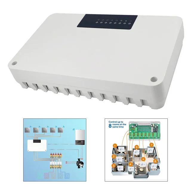 5/8 โซนเครื่องทําความร้อนกลาง Hub Controller ระบบทําความร้อนใต้พื้นสําหรับหม้อต้มแก๊สปั๊มวาล์ว Actuator 1
