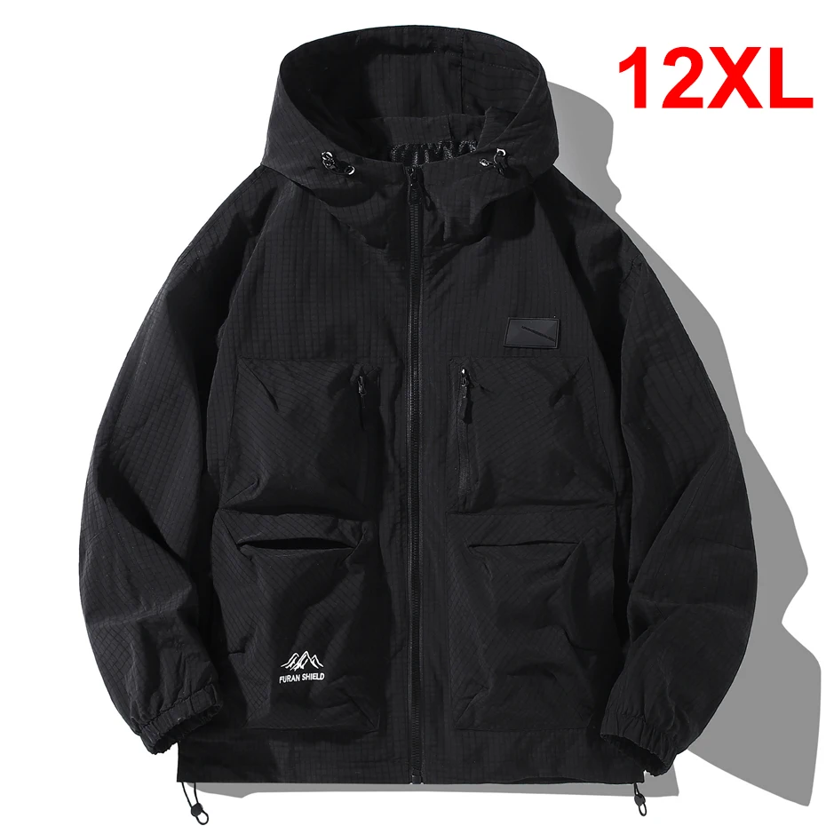 

Ветровка-карго Мужская водонепроницаемая, модная повседневная однотонная куртка, черный цвет, большие размеры 12XL