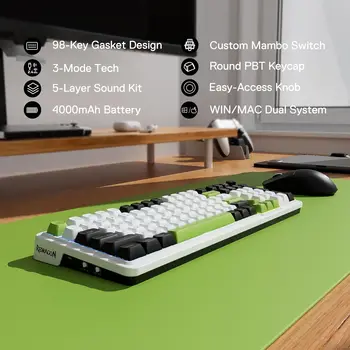 Redragon K686 PRO 98 Keys Wireless Gasket RGB 3-Mode PBT 5-Layer Noise Dampening Hot-Swap Gaming Mechanical Keyboard 4