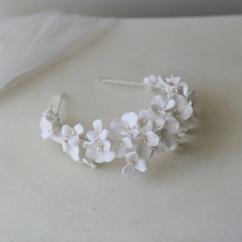 SLBRIDAL Handmade Luxury Rhinestones Freshwater Pearls Ceram Flower Bridal Tiara Wedding Bridesmaids Crown Women Hair Jewelry