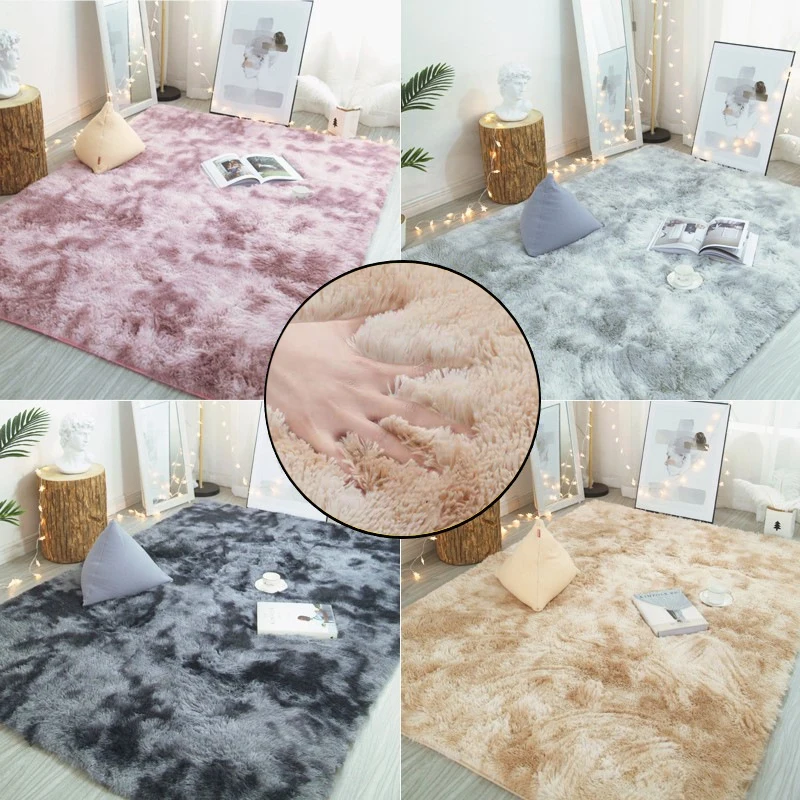 

Fluffy Rugs Anti-Skid Shaggy Area Rug Dining Room Carpet Floor Mat Home Bedroom