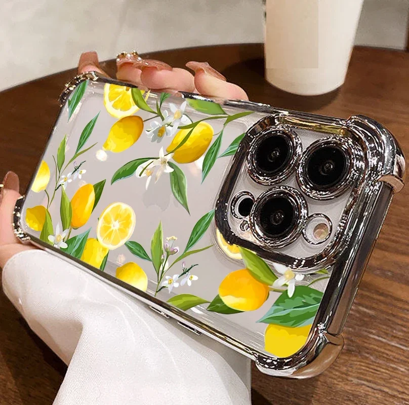 Summer Fruit Watermelon Lemon Plating Shockproof Transparent Phone Case