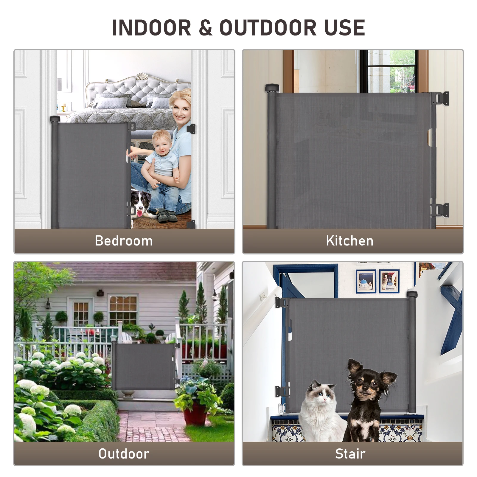 Retractable Baby Gate Safety Gate for Kids Pets 33.8 Inch Tall Extends to 55 Inch with Locking Button Wide Safety Barrier