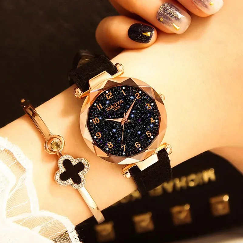 Starry Sky Women Watch Fashion Elegant Magnet Buckle Vibrato Purple Gold Ladies Wristwatch Luxury Women Watches