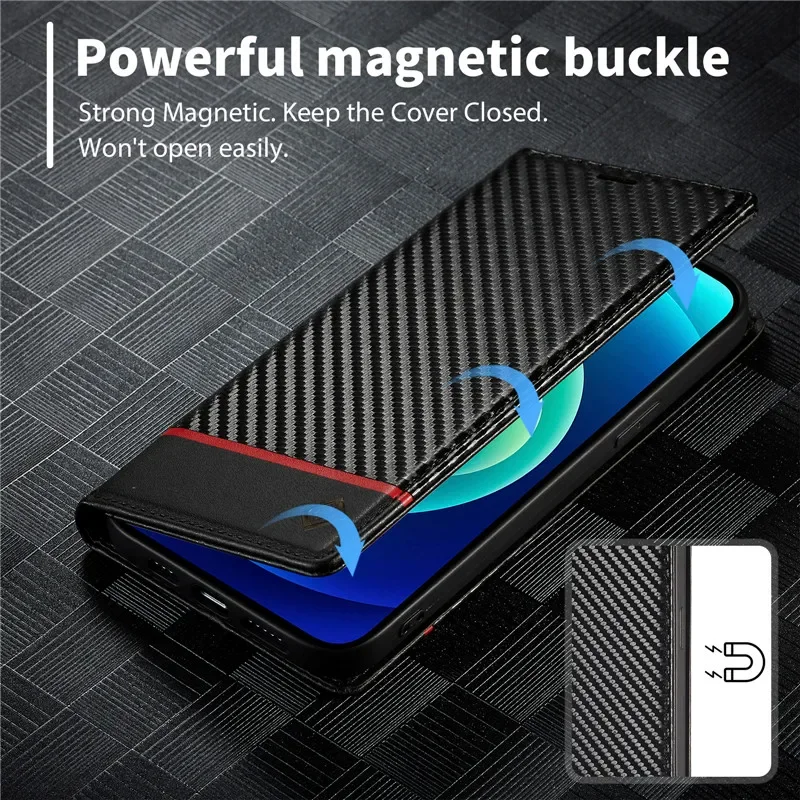 Phone Case Leather Phone Case Leather Wallet Case Leather Case Carbon Fiber Case Carbon Fiber Wallet Flip Phone Case For Xiaomi Poco M6 Pro 4G C65 X6 X3 NFC X5 PocoX6 Pro 5G Cover Leather Protective Card Bag
