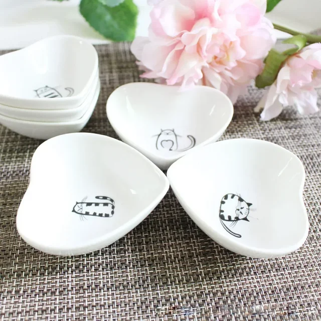 Sauce Saucer, 6-piece Cute Cat Mini Ceramic Plate, Kitchen Small Plate Cutlery 6