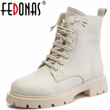 

2022 Spring Winter Women Ankle Boots Fashion Casual Cross-Tied Genuine Leather Thick Heels Shoes Woman Popular Classic