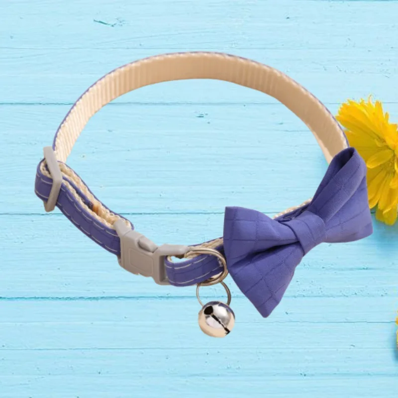 Velvet & Fabric Adjustable Cat Collar with Bell and Bow Tie - Safety Pet Collar for Small Dogs and Kittens