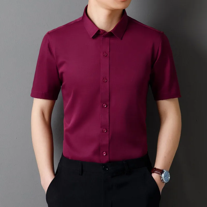 Classic Men's Shirt Summer Short Sleeve Business Formal Fit Soft Anti Wrinkle Social Smooth Workwear Blue Black Grey Large 5XL 2