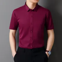 Classic Men's Shirt Summer Short Sleeve Business Formal Fit Soft Anti Wrinkle Social Smooth Workwear Blue Black Grey Large 5XL 2