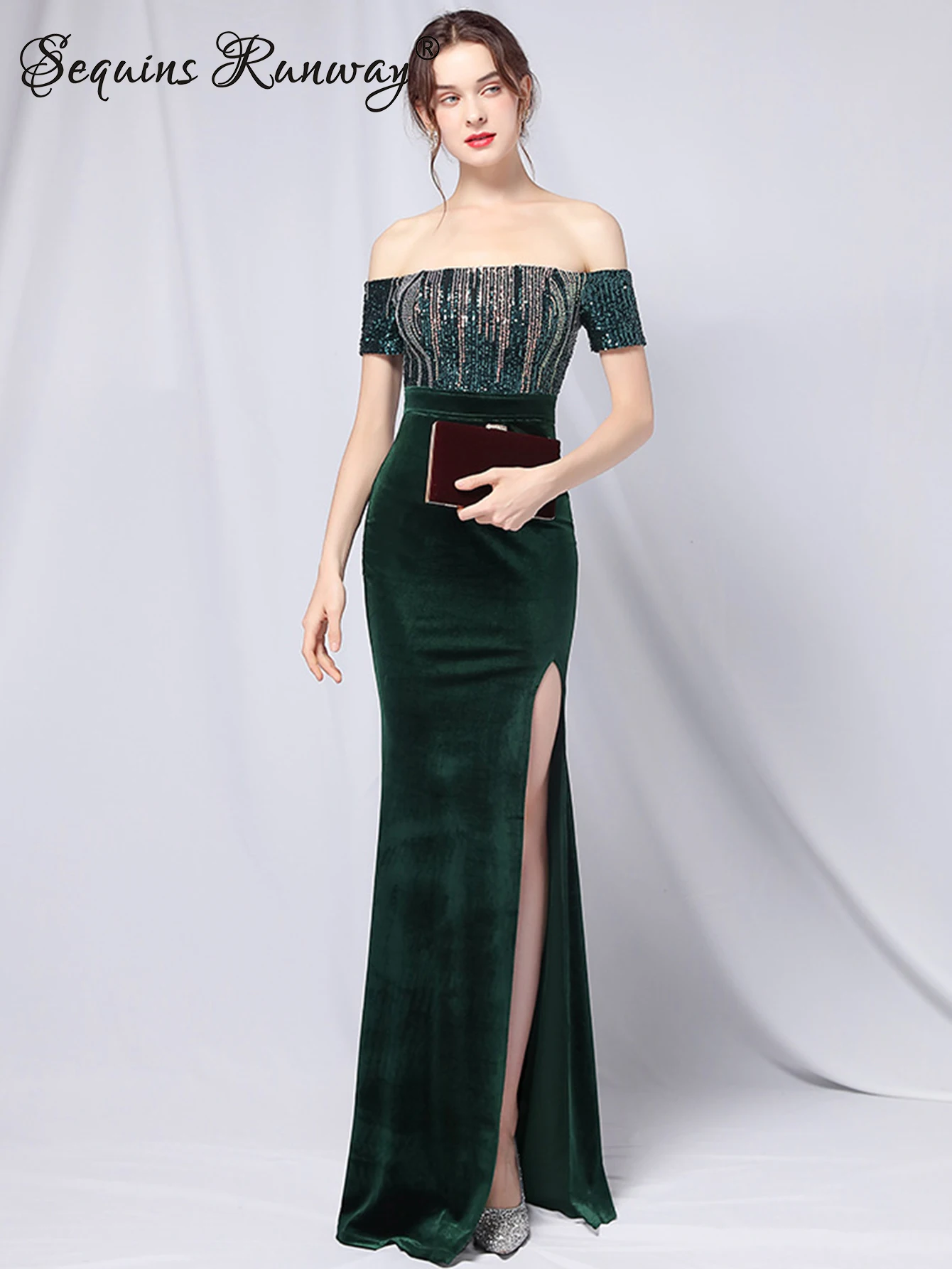 

Женское бархатное платье с открытой спиной, длинное вечернее платье с блестками