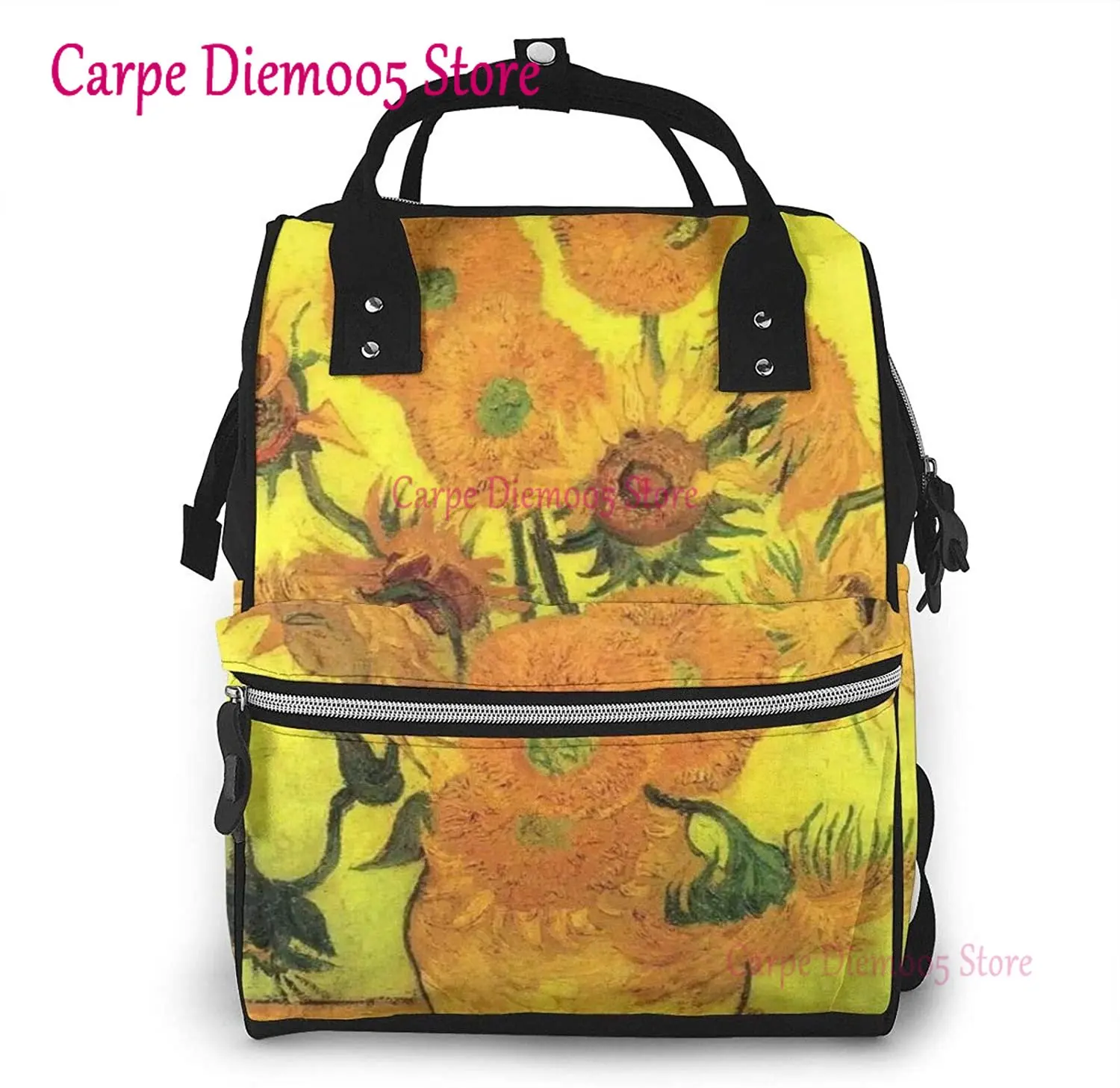 Sunflowers Printed Mummy Backpack Diaper Bag Multi-Function Maternity Nappy Bags, Kid Bag with Laptop Pocket,Stroller Straps