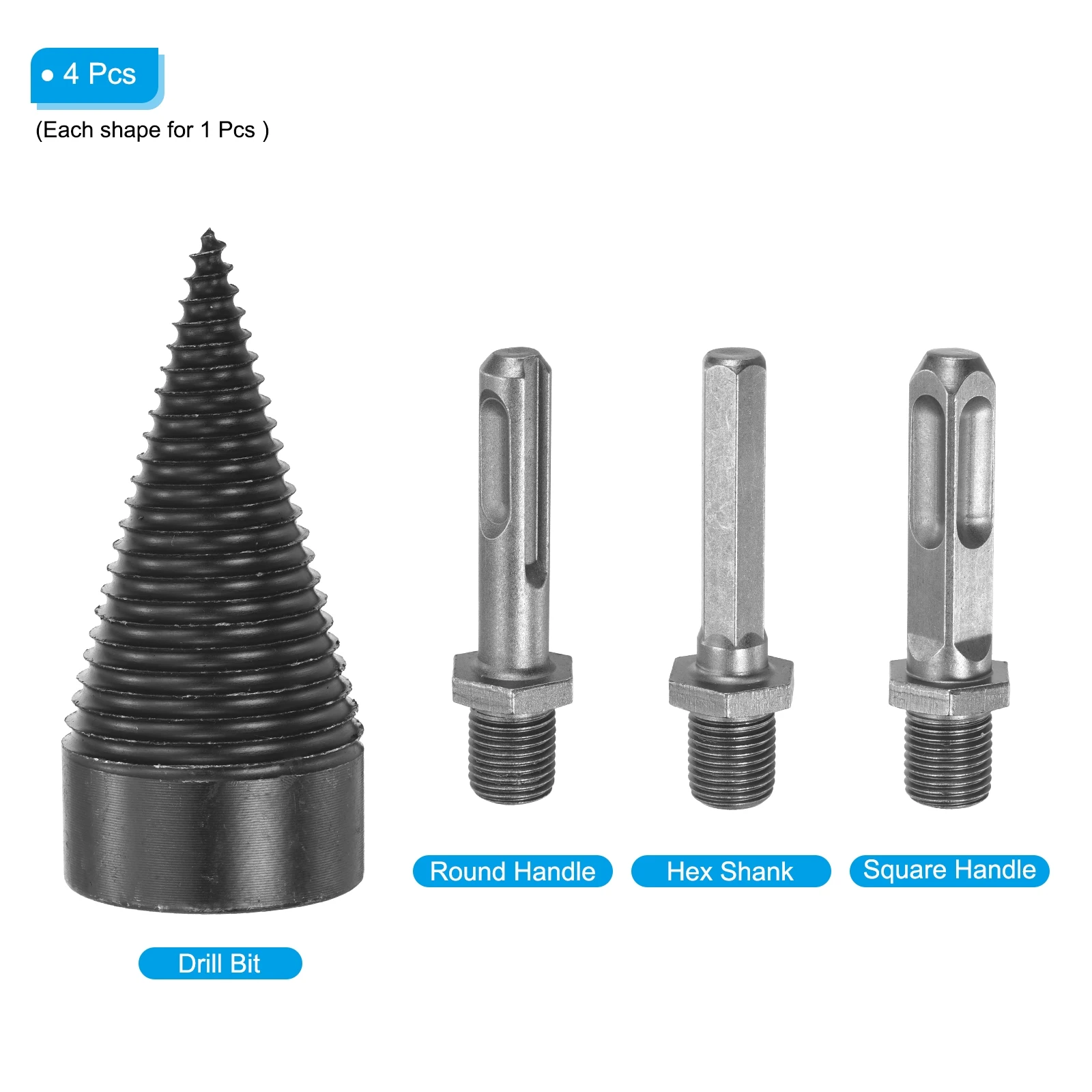 4Pcs/1Set Firewood Log Splitter Drill Bit Removable Drill Bits Electric Drills Screw Cone Driver with Shafts Hand Tools