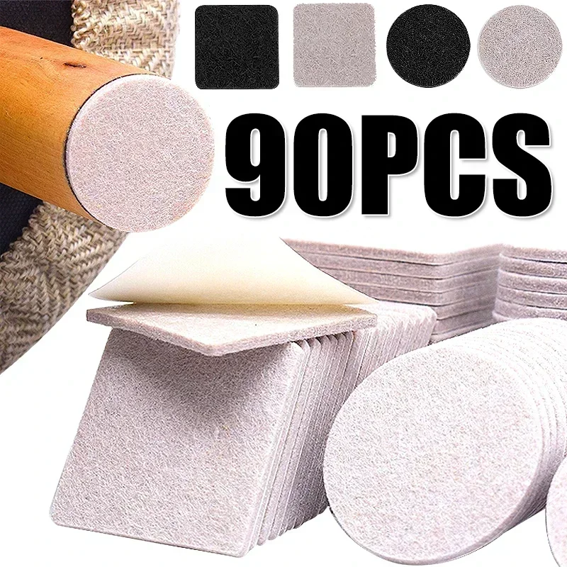 90/36/18Pcs Felt Pad Sticker Self Adhesive Desk Chair Sofa Legs Pads Square Round Bottom Furniture Table Legs Anti Scratch Cover